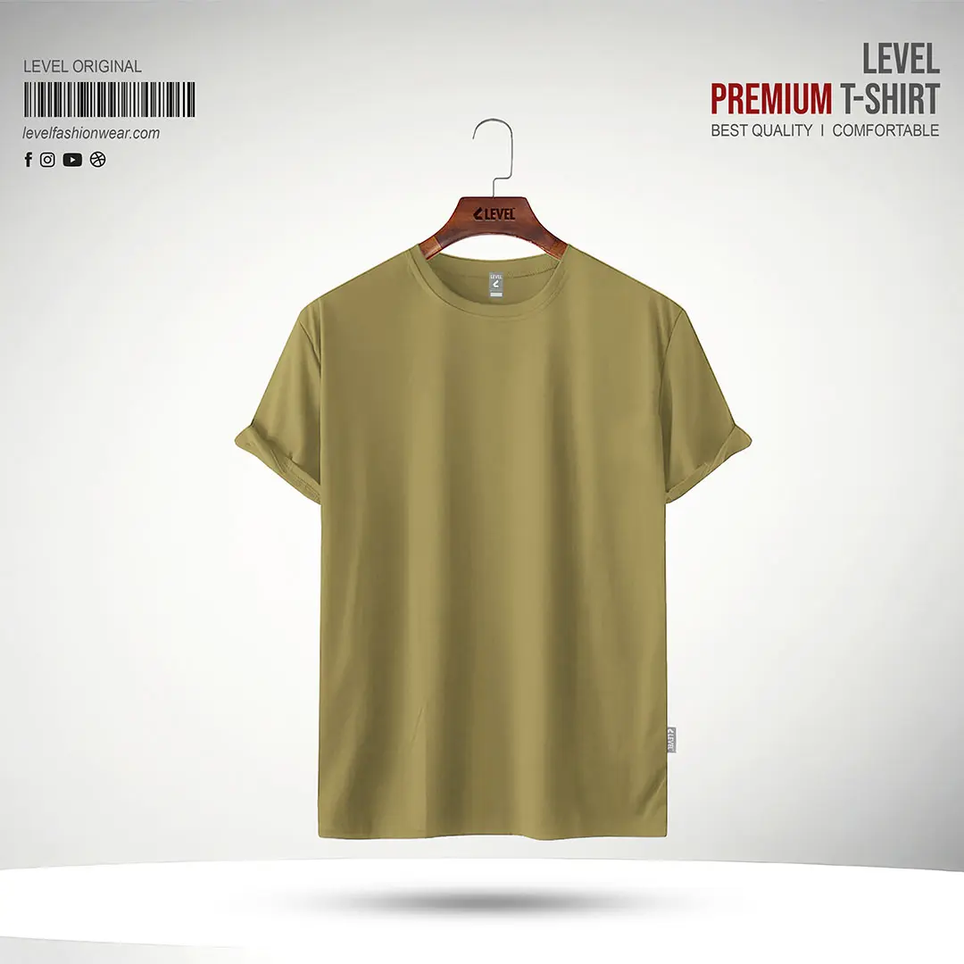 Mens Premium Solid Beige Round Neck T-shirt - Beige