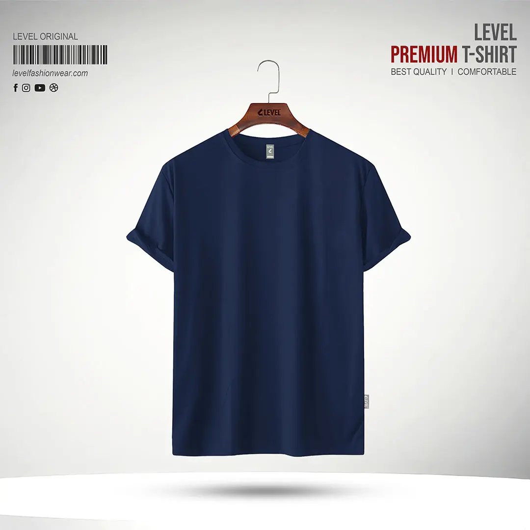 Mens Premium Solid Navy Round Neck T-shirt - Navy