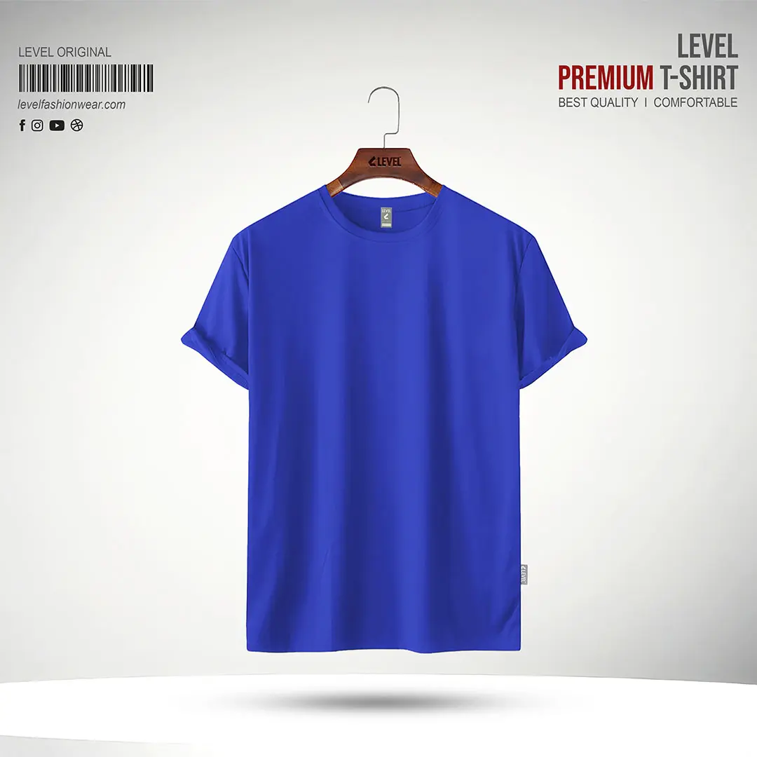 Mens Premium Solid Blue Round Neck T-shirt - Blue