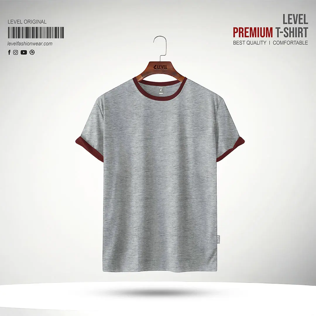 Mens Premium Round Neck T-shirt Grey Melange+Marune
